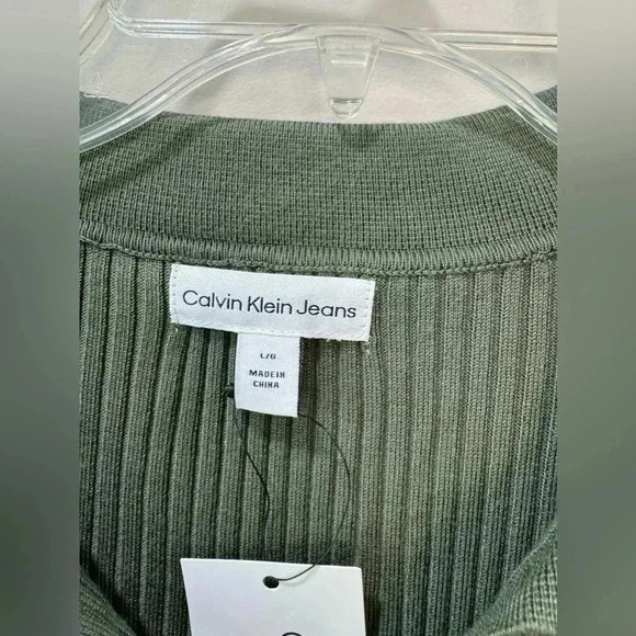Calvin Klein Jeans Green Ribbed Half Button Sweater Size L - Picture 3 of 11